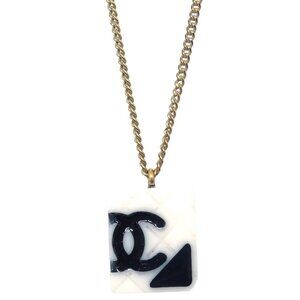 Chanel Cambon Ligne Chain Necklace Pendant Gold White 05C 115069